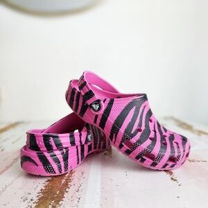 Crocs Unisex Classic Animal Print Clog Pink Black Zebra Pattern Size M3/W5 Or Y3